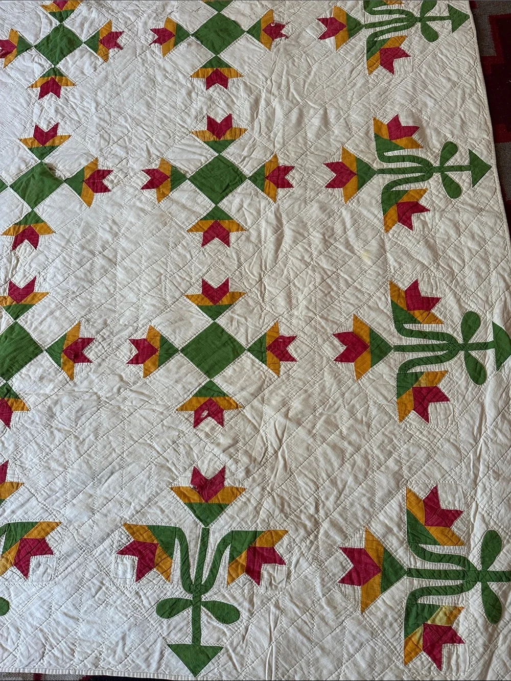 Antique Wandering Foot Tulip Basket Quilt 6ftx6ft